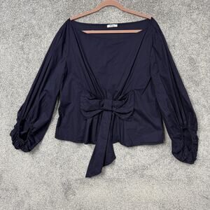Meaneor Blouse 2XL Blue Bow Front Balloon Sleeve Boat Neck Party Chic Whimsigoth